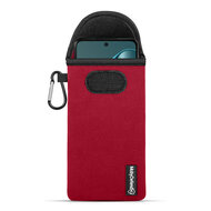 Hoesje voor Motorola Moto G05 - MobyDefend Neopreen Pouch Met Karabijnhaak - Insteekhoesje - Riemlus Hoesje - Rood