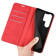 Samsung Galaxy S25 Ultra Hoesje - MobyDefend Luxe Wallet Bookcase (Magnetische Sluiting) - Rood