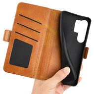 Samsung Galaxy S25 Ultra Hoesje - MobyDefend Luxe Wallet Book Case (Sluiting Zijkant) - Lichtbruin