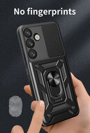 Samsung Galaxy S25 Plus (S25+) Hoesje - MobyDefend Pantsercase Met Draaibare Ring - Zwart