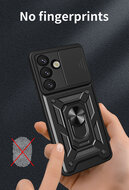 Samsung Galaxy S25 Hoesje - MobyDefend Pantsercase Met Draaibare Ring - Zwart