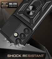 Samsung Galaxy S25 Hoesje - MobyDefend Pantsercase Met Draaibare Ring - Zwart