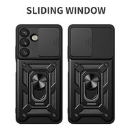 Samsung Galaxy S25 Hoesje - MobyDefend Pantsercase Met Draaibare Ring - Zwart