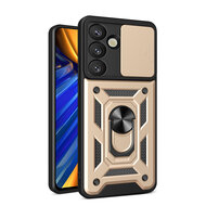 Samsung Galaxy S25 Hoesje - MobyDefend Pantsercase Met Draaibare Ring - Goud
