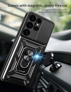 Samsung Galaxy S25 Ultra Hoesje - MobyDefend Pantsercase Met Draaibare Ring - Zwart