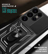 Samsung Galaxy S25 Ultra Hoesje - MobyDefend Pantsercase Met Draaibare Ring - Zwart
