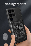Samsung Galaxy S25 Ultra Hoesje - MobyDefend Pantsercase Met Draaibare Ring - Zwart