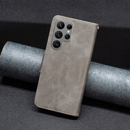 Samsung Galaxy S25 Ultra Hoesje - MobyDefend Wallet Book Case Met Koord - Grijs