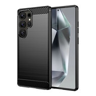 Samsung Galaxy S25 Ultra Hoesje - MobyDefend TPU Backcover - Geborstelde Metaal &amp; Carbon-Look - Zwart