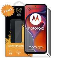 3-Pack Motorola Moto G15 Power Screenprotectors - MobyDefend Screensavers Met Zwarte Randen - Gehard Glas 