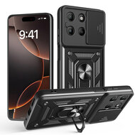 Motorola Moto G15 / G15 Power Hoesje - MobyDefend Pantsercase Met Draaibare Ring - Zwart