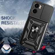 Motorola Moto E15 / G05 Hoesje - MobyDefend Pantsercase Met Draaibare Ring - Zwart