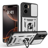 Motorola Moto E15 / G05 Hoesje - MobyDefend Pantsercase Met Draaibare Ring - Zilvergrijs