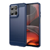Motorola Moto G15 / G15 Power Hoesje - MobyDefend TPU Backcover - Geborstelde Metaal &amp; Carbon-Look - Blauw