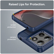 Motorola Moto G15 / G15 Power Hoesje - MobyDefend TPU Backcover - Geborstelde Metaal &amp; Carbon-Look - Blauw