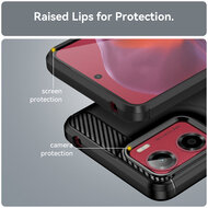 Motorola Moto E15 / G05 Hoesje - MobyDefend TPU Backcover - Geborstelde Metaal &amp; Carbon-Look - Zwart