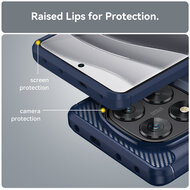 Xiaomi Redmi Note 14 Pro 5G Hoesje - MobyDefend TPU Backcover - Geborstelde Metaal &amp; Carbon-Look - Blauw