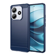 Xiaomi Redmi Note 14 5G Hoesje - MobyDefend TPU Backcover - Geborstelde Metaal &amp; Carbon-Look - Blauw