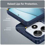 Xiaomi Redmi Note 14 5G Hoesje - MobyDefend TPU Backcover - Geborstelde Metaal &amp; Carbon-Look - Blauw