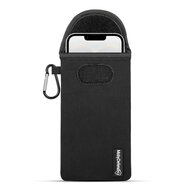 Hoesje voor iPhone 16e - MobyDefend Neopreen Pouch Met Karabijnhaak - Insteekhoesje - Riemlus Hoesje - Zwart