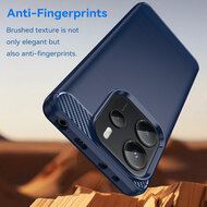 Xiaomi Redmi Note 14 4G Hoesje - MobyDefend TPU Backcover - Geborstelde Metaal &amp; Carbon-Look - Blauw