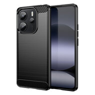 Xiaomi Redmi Note 14 4G Hoesje - MobyDefend TPU Backcover - Geborstelde Metaal &amp; Carbon-Look - Zwart