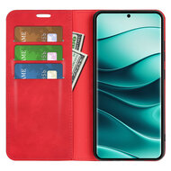Xiaomi Redmi Note 14 Pro Plus Hoesje - MobyDefend Luxe Wallet Bookcase (Magnetische Sluiting) - Rood