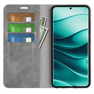 Xiaomi Redmi Note 14 Pro Plus Hoesje - MobyDefend Luxe Wallet Bookcase (Magnetische Sluiting) - Grijs