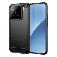 Xiaomi 15 Hoesje - MobyDefend TPU Backcover - Geborstelde Metaal &amp; Carbon-Look - Zwart
