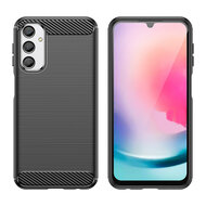 Samsung Galaxy A36 / Galaxy A56 Hoesje - MobyDefend TPU Backcover - Geborstelde Metaal &amp; Carbon-Look - Blauw