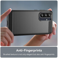 Samsung Galaxy A36 / Galaxy A56 Hoesje - MobyDefend TPU Backcover - Geborstelde Metaal &amp; Carbon-Look - Blauw