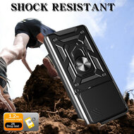 Xiaomi Redmi Note 14 5G Hoesje - MobyDefend Pantsercase Met Draaibare Ring - Zwart