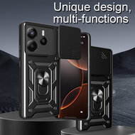 Xiaomi Redmi Note 14 5G Hoesje - MobyDefend Pantsercase Met Draaibare Ring - Zwart