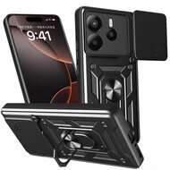 Xiaomi Redmi Note 14 5G Hoesje - MobyDefend Pantsercase Met Draaibare Ring - Zwart