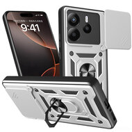 Xiaomi Redmi Note 14 5G Hoesje - MobyDefend Pantsercase Met Draaibare Ring - Zilvergrijs