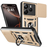 Xiaomi Redmi Note 14 5G Hoesje - MobyDefend Pantsercase Met Draaibare Ring - Goud