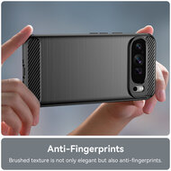 Google Pixel 9 Pro XL Hoesje - MobyDefend TPU Backcover - Geborstelde Metaal &amp; Carbon-Look - Zwart
