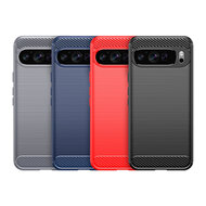 Google Pixel 9 Pro XL Hoesje - MobyDefend TPU Backcover - Geborstelde Metaal &amp; Carbon-Look - Zwart