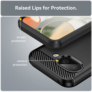 Google Pixel 9a Hoesje - MobyDefend TPU Backcover - Geborstelde Metaal &amp; Carbon-Look - Zwart