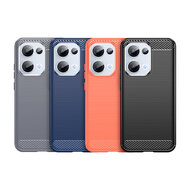 Oppo Reno13 Hoesje - MobyDefend TPU Backcover - Geborstelde Metaal &amp; Carbon-Look - Blauw