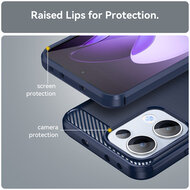 Oppo Reno13 Hoesje - MobyDefend TPU Backcover - Geborstelde Metaal &amp; Carbon-Look - Blauw