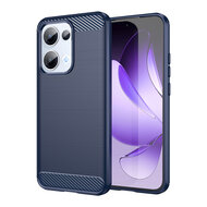 Oppo Reno13 Hoesje - MobyDefend TPU Backcover - Geborstelde Metaal &amp; Carbon-Look - Blauw