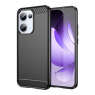 Oppo Reno13 Hoesje - MobyDefend TPU Backcover - Geborstelde Metaal &amp; Carbon-Look - Zwart