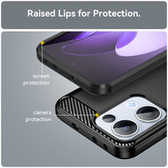 Oppo Reno13 Hoesje - MobyDefend TPU Backcover - Geborstelde Metaal &amp; Carbon-Look - Zwart