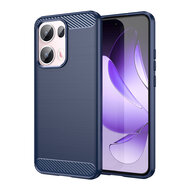 Oppo Reno13 Pro Hoesje - MobyDefend TPU Backcover - Geborstelde Metaal &amp; Carbon-Look - Blauw
