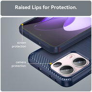 Oppo Reno13 Pro Hoesje - MobyDefend TPU Backcover - Geborstelde Metaal &amp; Carbon-Look - Blauw