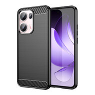 Oppo Reno13 Pro Hoesje - MobyDefend TPU Backcover - Geborstelde Metaal &amp; Carbon-Look - Zwart