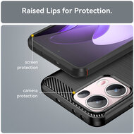 Oppo Reno13 Pro Hoesje - MobyDefend TPU Backcover - Geborstelde Metaal &amp; Carbon-Look - Zwart