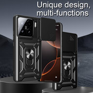 Xiaomi 15 Hoesje - MobyDefend Pantsercase Met Draaibare Ring - Zwart