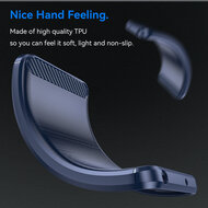 iPhone 16e Hoesje - MobyDefend TPU Backcover - Geborstelde Metaal &amp; Carbon-Look - Blauw